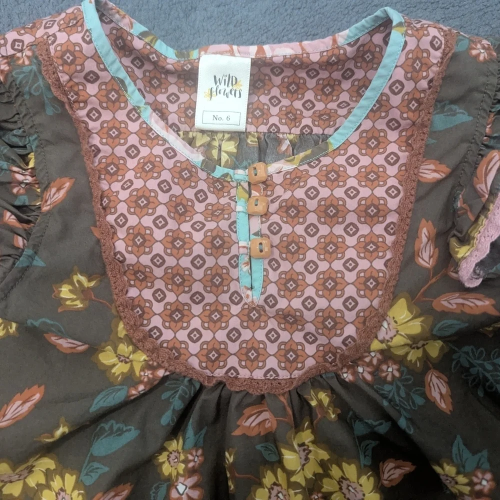 Wildflowers Floral Kids Blouse - Brown, Yellow, Pink